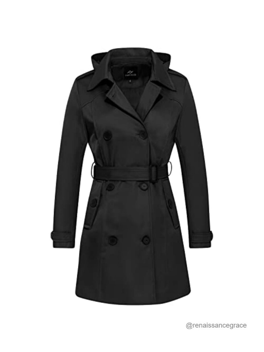 Waterproof Double Breasted Trench Coat Belted Removable Hood